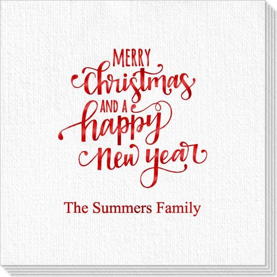 Hand Lettered Merry Christmas and Happy New Year Deville Napkins